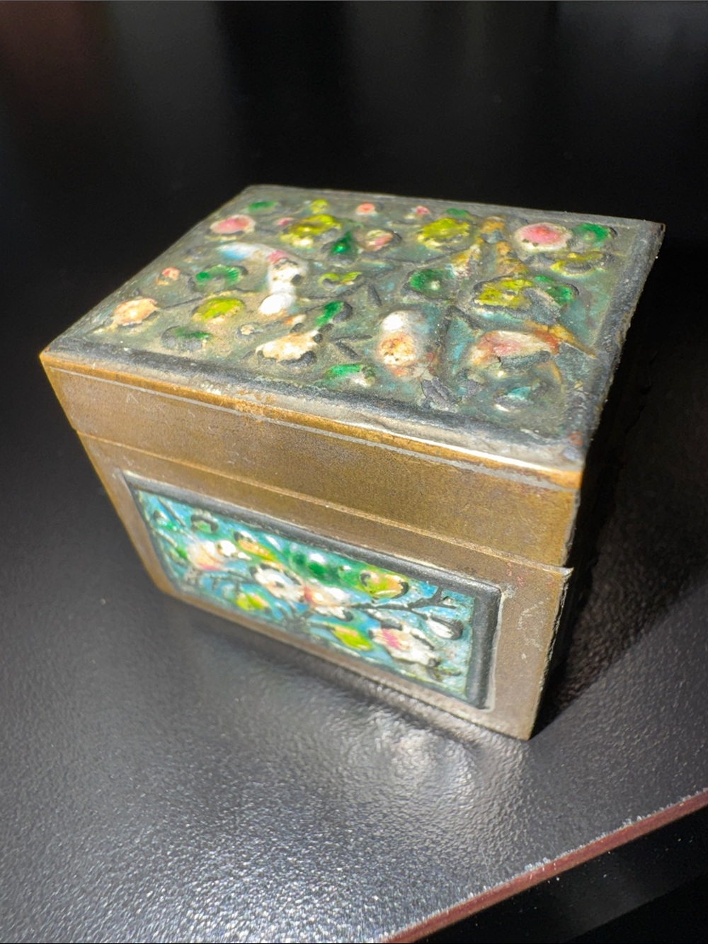 Chinese Brass Enamel Postage Stamp Box with Original Mark “China” - Vintage